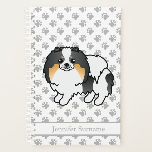 Witte Driekleurige Pomeranian Mopshond & Aangepast Planner (Voorkant)