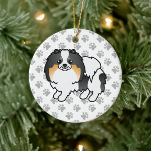 Witte Driekleurige Pomeranian Schattige Cartoon Ho Keramisch Ornament
