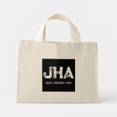 WITTE DRIELITTER MONOGRAM NAAM ZWART NATUURLIJK MINI TOTE BAG (Achterkant)
