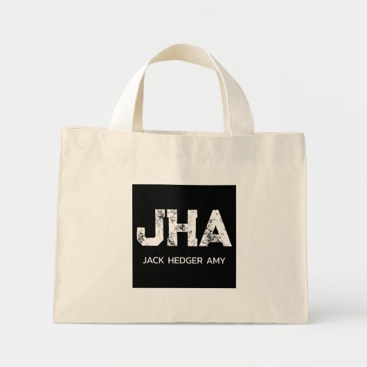 WITTE DRIELITTER MONOGRAM NAAM ZWART NATUURLIJK MINI TOTE BAG (Voorkant)