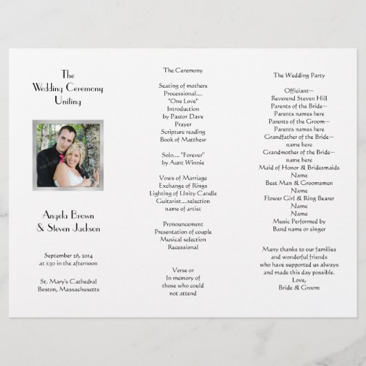 Witte drievoudige fototemplate huwelijksprogramma (Voorkant)
