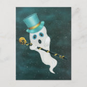 Witte drijvende geest in Sky Top Hat Skull Cane Briefkaart (Voorkant)