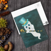 Witte drijvende geest in Sky Top Hat Skull Cane Briefkaart