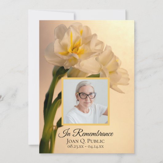Witte Dubbele Daffodil Bloemen Dood Jubileum Kaart (Voorkant)