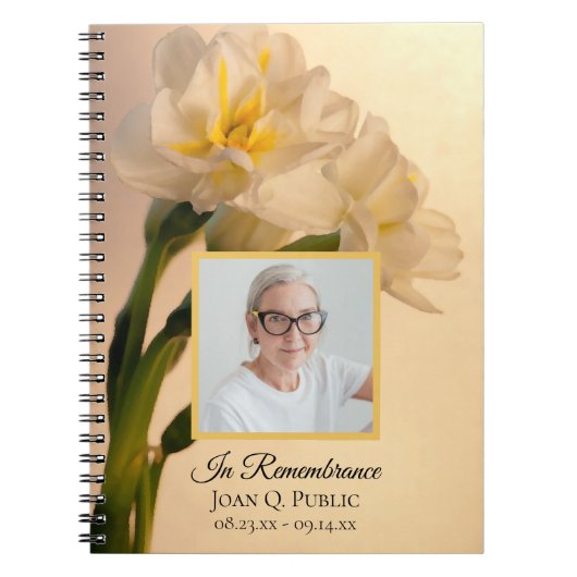 Witte Dubbele Daffodils Uitvaartmonument Gastenboe Notitieboek (Voorkant)