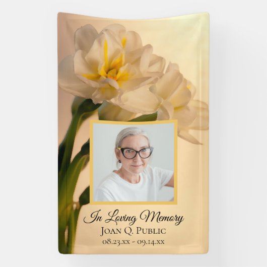 Witte Dubbele Daffodils Viering van het Leven Begr Spandoek (Verticaal)