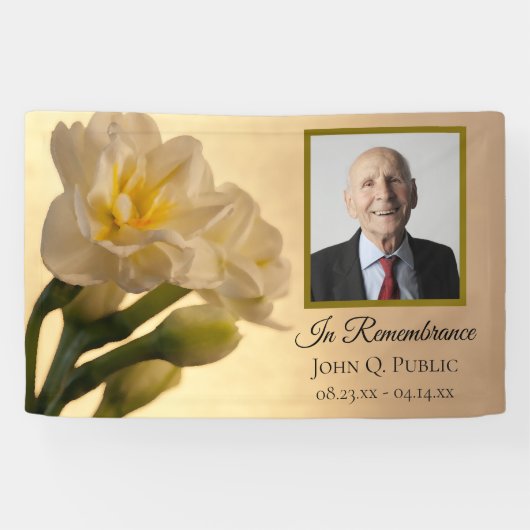 Witte Dubbele Daffodils Viering van het Leven Begr Spandoek (Horizontaal)