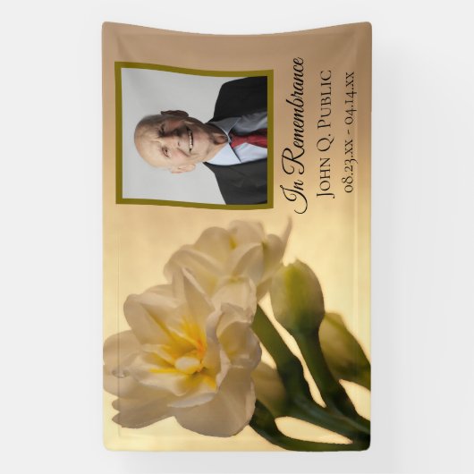 Witte Dubbele Daffodils Viering van het Leven Begr Spandoek (Verticaal)