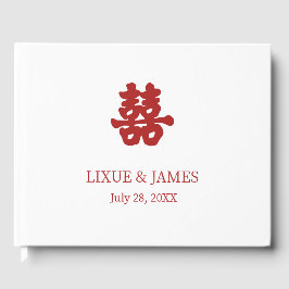 Witte Dubbele Geluk Chinese kalligrafie azian Gastenboek