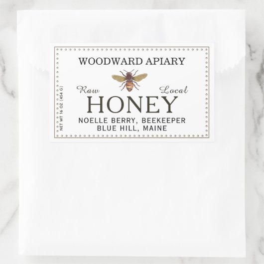 Witte Dubbele Rand Honing Label met Honeybee (Tas)