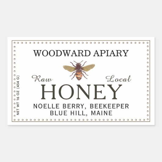 Witte Dubbele Rand Honing Label met Honeybee (Voorkant)