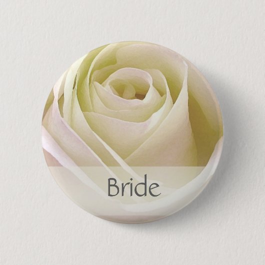 Witte dubbele roos Bride Pin Ronde Button 5,7 Cm (Voorkant)