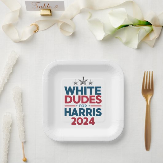 Witte Dudes voor Harris-2024 verkiezing Papieren Bordje (Huwelijk)