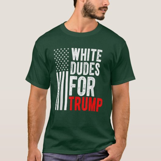 Witte Dudes voor Trump 2024 Amerikaanse vlag T-shirt (Voorkant)