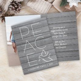 Witte Duif 1 foto Moderne Vrede Grijs Hout Gevouwe Feestdagen Kaart