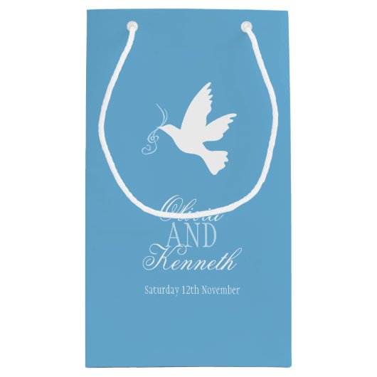 Witte duif blauwe bruiloft dank u aangepaste gift  klein cadeauzakje (Achterkant)
