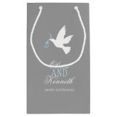 Witte duif blauwe grijze bruiloft gunt aangepaste  klein cadeauzakje (Achterkant)