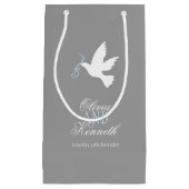 Witte duif blauwe grijze bruiloft gunt aangepaste  klein cadeauzakje (Voorkant)