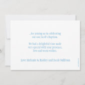 Witte duif blauwe jongens doop foto dank je kaart (Achterkant)