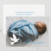 Witte duif blauwe jongens doop foto dank je kaart (Voorkant / Achterkant)