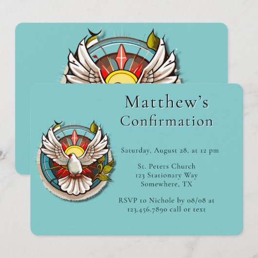 Witte Duif Blauwgroen Blauw Bevestigingsfeest Kaart (Voorkant / Achterkant)