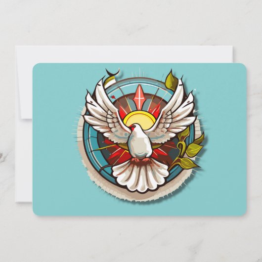 Witte Duif Blauwgroen Blauw Bevestigingsfeest Kaart (Achterkant)