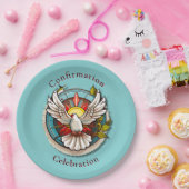 Witte Duif Blauwgroen Blauw Bevestigingsfeest Papieren Bordje (Feest)