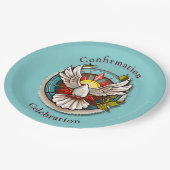 Witte Duif Blauwgroen Blauw Bevestigingsfeest Papieren Bordje (Gekanteld)