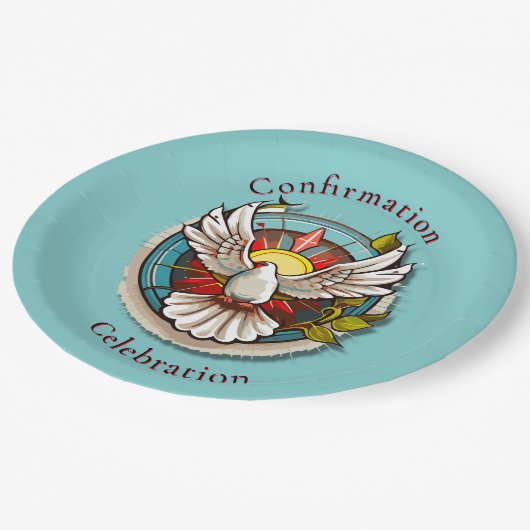 Witte Duif Blauwgroen Blauw Bevestigingsfeest Papieren Bordje (Gekanteld)