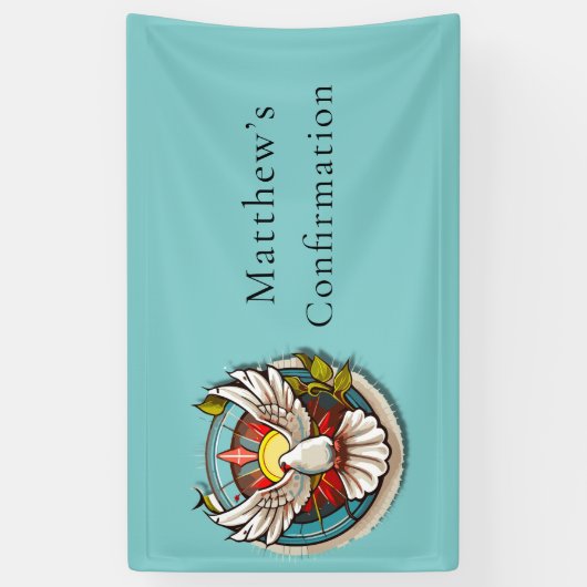 Witte Duif Blauwgroen Blauw Bevestigingsfeest Spandoek (Verticaal)