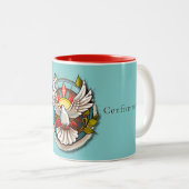 Witte Duif Blauwgroen Blauw Bevestigingsfeest Tweekleurige Koffiemok (Voorkant rechts)