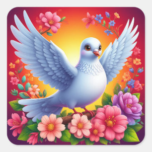Witte Duif Bloem Sticker Vreedzame Vogel Kunst