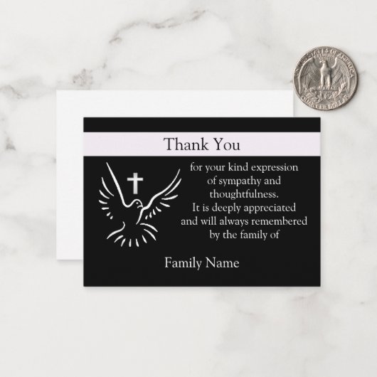 Witte duif en kruis na begrafenis Dank je kaarten Notitiekaartje (Voorkant / Achterkant in situ)