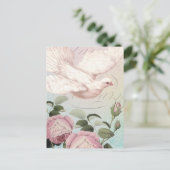 Witte duif en roze rozen briefkaart (Staand voorkant)