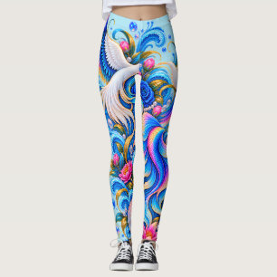 Witte Duif Fantasy Leggings Hemelse Bloemkunst
