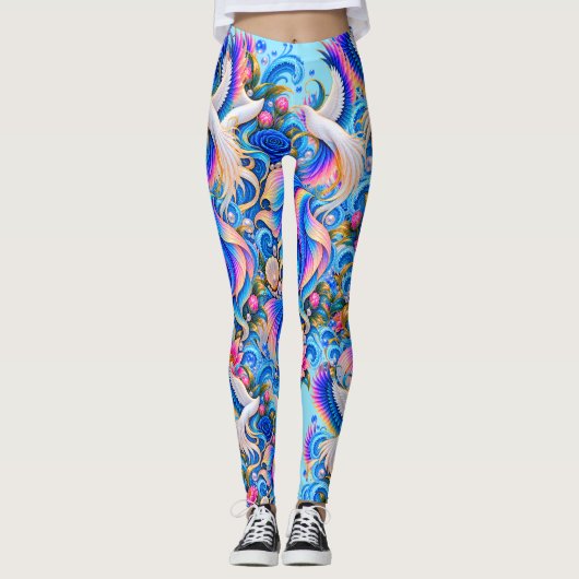 Witte Duif Fantasy Leggings | Hemelse Bloemkunst (Voorkant)