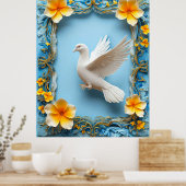 Witte Duif in Blauw Lijst Poster (Keuken)