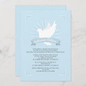 Witte duif in blauwe religieuze uitnodiging (Voorkant / Achterkant)