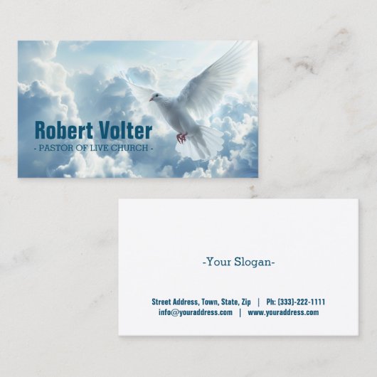 Witte duif in de blauwe hemel Christendom Pastor Visitekaartje (Voorkant / Achterkant)