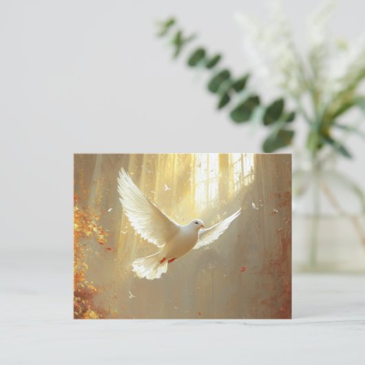 Witte duif in het lichtschilderij briefkaart (Staand voorkant)