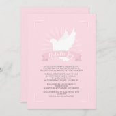 Witte duif in roze religieuze uitnodiging (Voorkant / Achterkant)