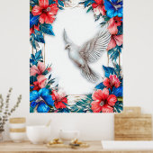 Witte duif in sierlijke blauwe lijst poster (Keuken)