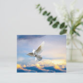 Witte duif in vlucht briefkaart (Staand voorkant)