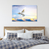 Witte duif in vlucht canvas afdruk (Insitu (Slaapkamer))