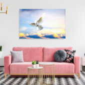 Witte duif in vlucht canvas afdruk (Insitu (Woonkamer))