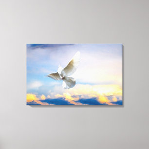 Witte duif in vlucht canvas afdruk