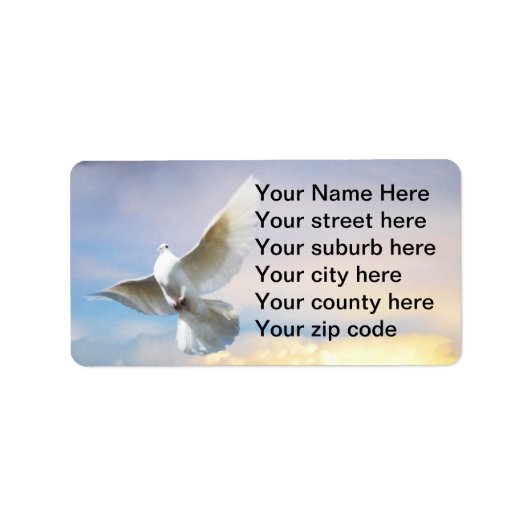 Witte duif in vlucht etiket (Voorkant)