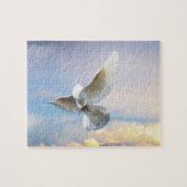 Witte duif in vlucht legpuzzel (Horizontaal)