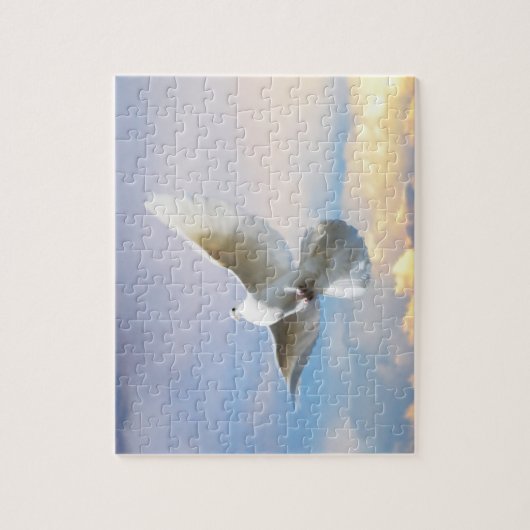 Witte duif in vlucht legpuzzel (Verticaal)