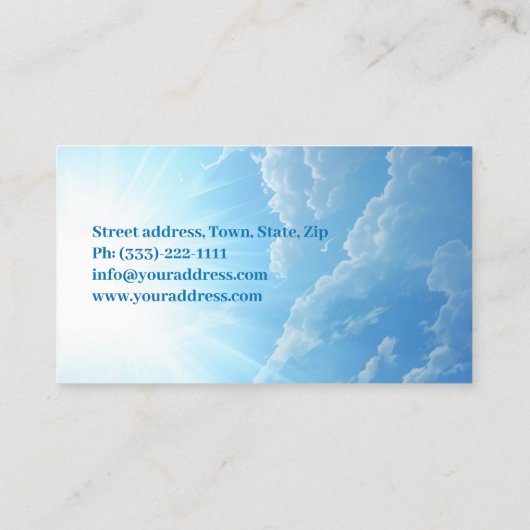 Witte duif met een kruis in de zonblauwe lucht visitekaartje (Achterkant)